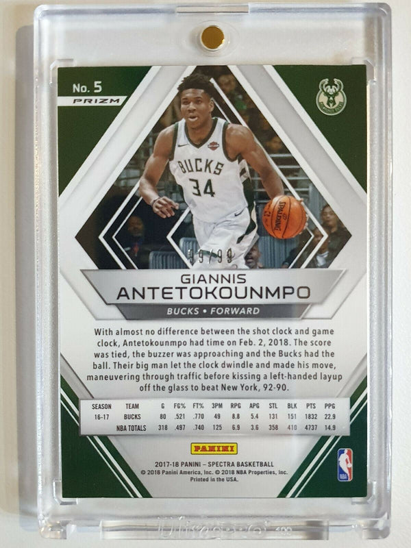 2017 Spectra Giannis Antetokounmpo #5 NEON BLUE Prizm /99 - Ready to Grade