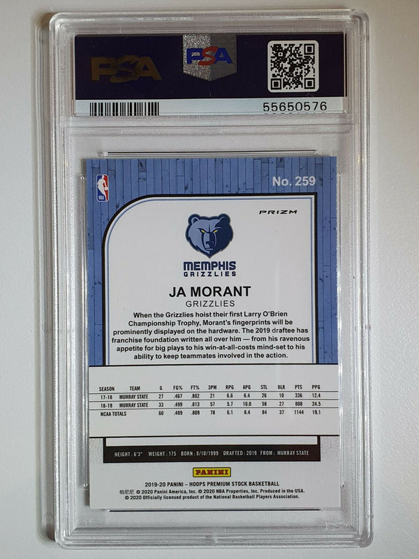 2019 Premium Stock Ja Morant Rookie #259 BLUE CRACKED ICE Prizm - PSA 9