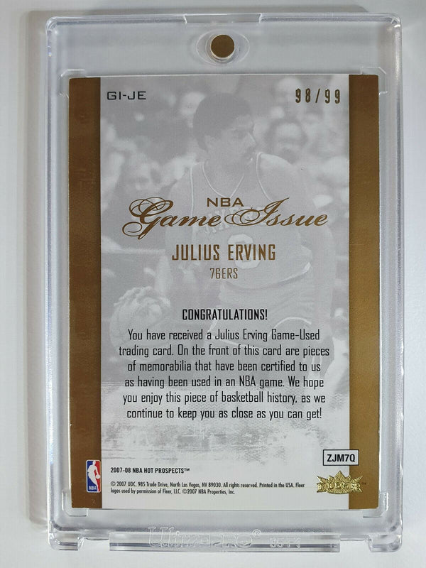 2007 Fleer Game Issue Julius Erving (Dr J) Game Worn Jersey /99 - Ready to Grade