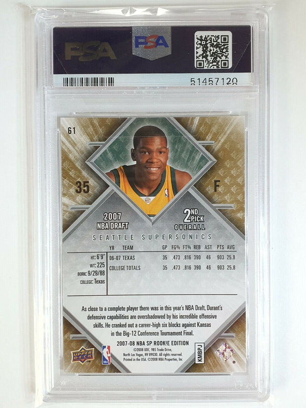 2007 Upper Deck SP Rookie Edition Kevin Durant (KD) ROOKIE #61 - PSA 9