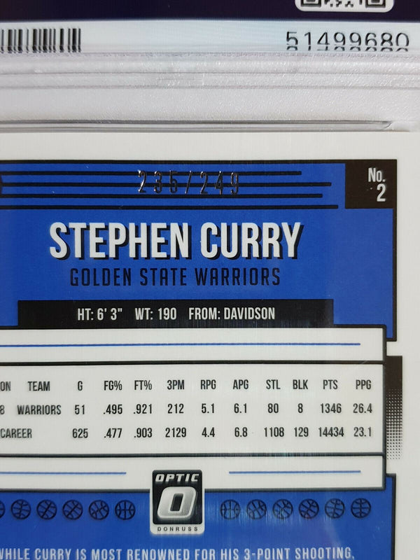 2018 Donruss Optic Stephen Curry #2 PREMIUM BOX Prizm /249 - PSA 9 (POP 11)