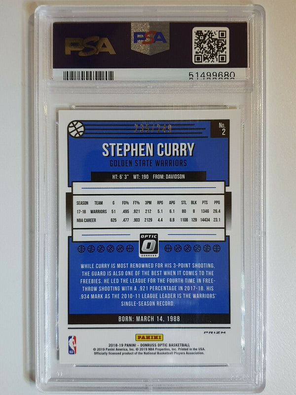 2018 Donruss Optic Stephen Curry #2 PREMIUM BOX Prizm /249 - PSA 9 (POP 11)