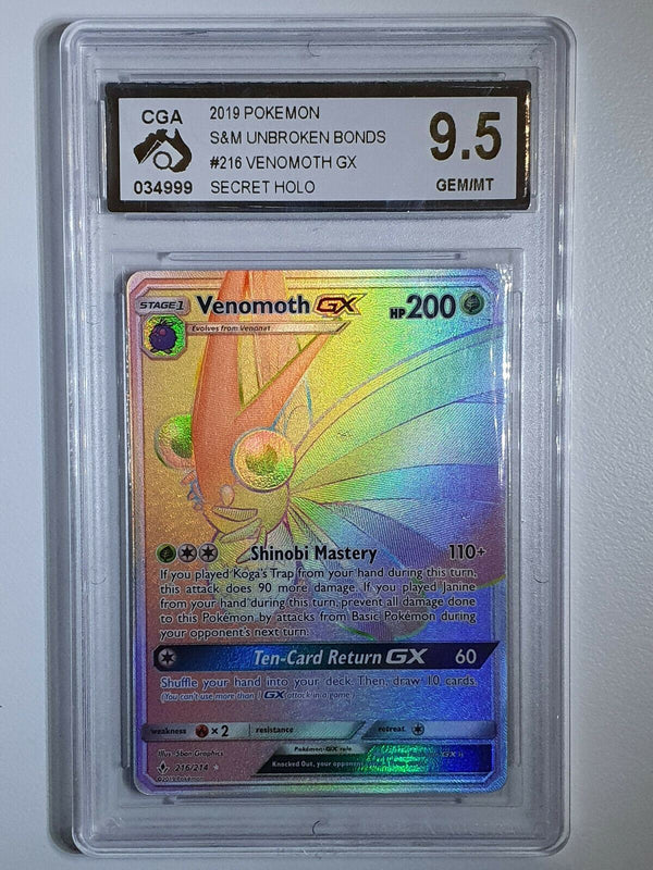 Pokemon Venomoth GX 216/214 Secret Unbroken Bonds - CGA 9.5 (PSA 10 Regrade?)