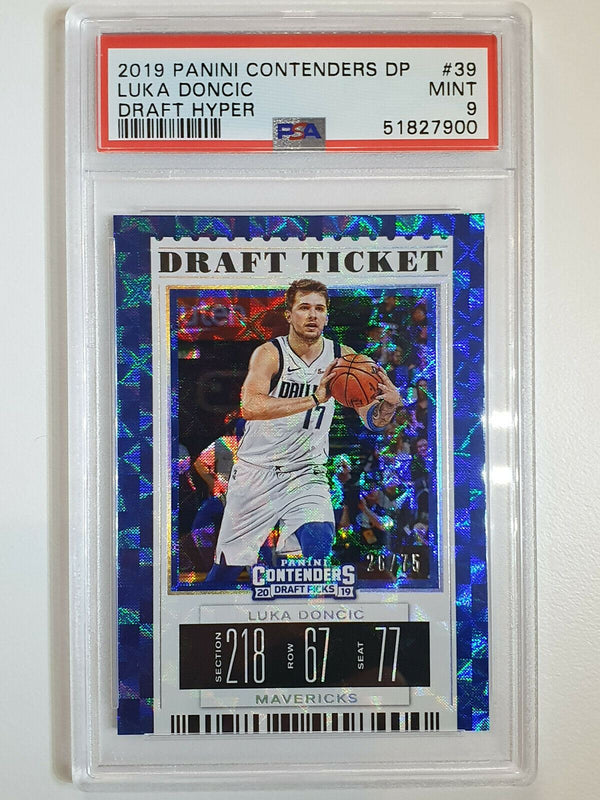 2019 Contenders Luka Doncic #39 HYPER BLUE PRIZM /75 - PSA 9 (POP 5)