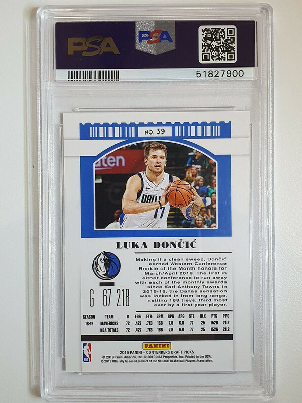 2019 Contenders Luka Doncic #39 HYPER BLUE PRIZM /75 - PSA 9 (POP 5)