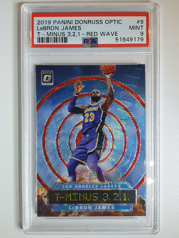 2019 Donruss Optic Lebron James #9 T-Minus 3-2-1 RED WAVE Prizm - PSA 9