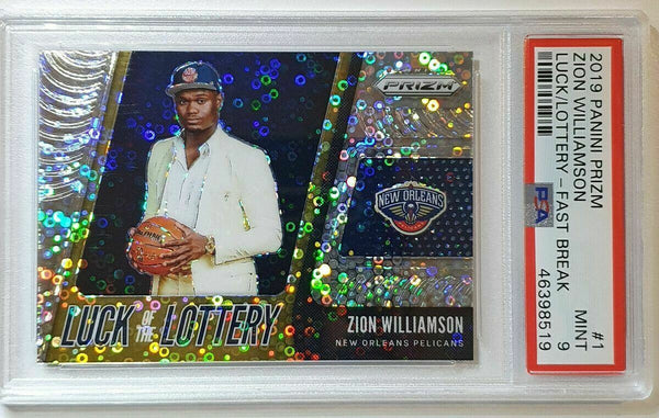 2019 Prizm Zion Williamson Rookie #1 Luck of Lottery FAST BREAK Prizm - PSA 9