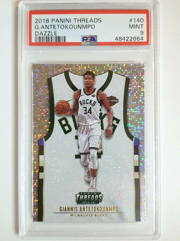 2018 Panini Threads Giannis Antetokounmpo #140 DAZZLE Prizm - PSA 9 (POP 10)