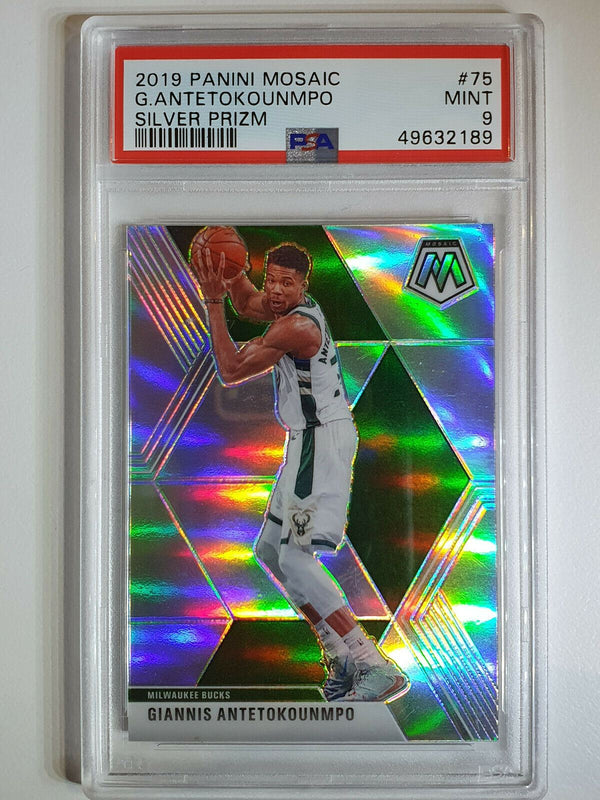 2019 Panini Mosaic Giannis Antetokounmpo #75 SILVER HOLO Prizm - PSA 9