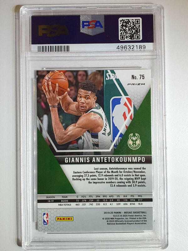 2019 Panini Mosaic Giannis Antetokounmpo #75 SILVER HOLO Prizm - PSA 9