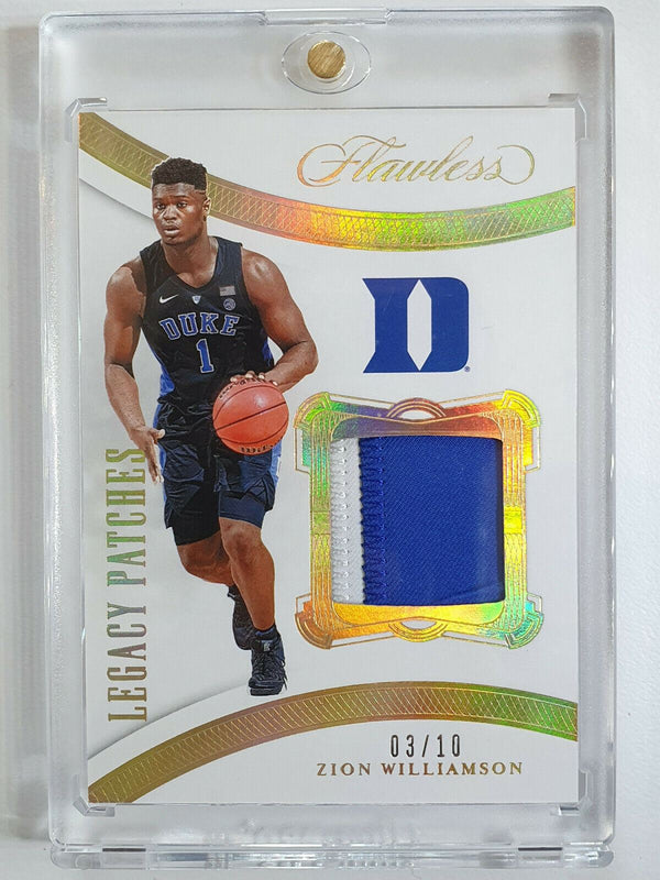 2019 Flawless Zion Williamson Rookie Patch #GOLD /10 (Two Color Game Worn) - GEM