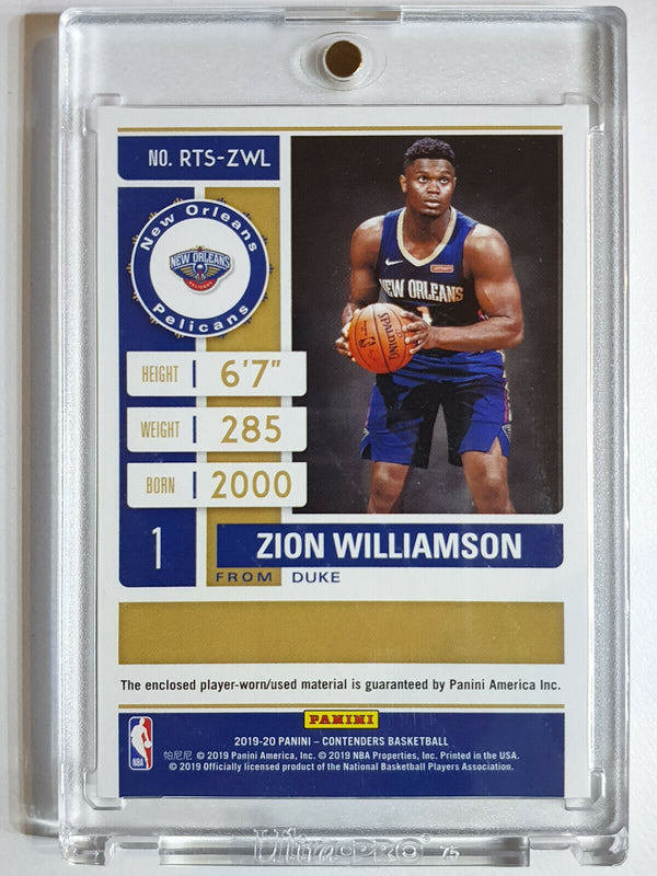 2019 Contenders Zion Williamson Patch #Rookie Ticket (Game Worn Jersey) - GEM