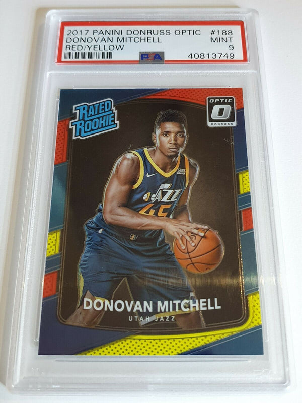 2017 Donruss Optic Donovan Mitchell Rookie #188 RED & YELLOW Prizm - PSA 9