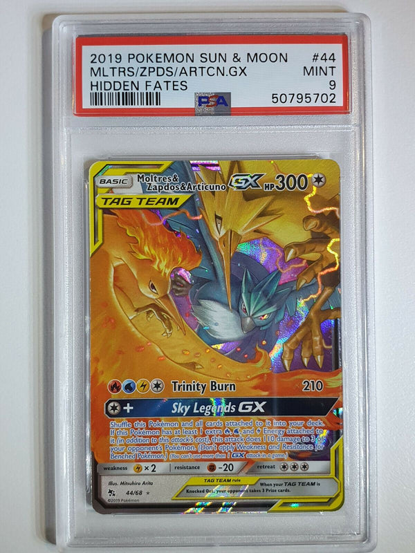 2019 Pokemon Moltres Zapdos Articuno GX 44/68 Hidden Fates - PSA 9