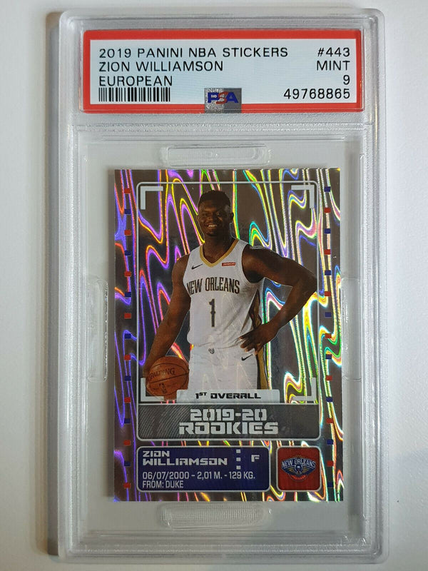 2019 Panini Stickers Zion Williamson Rookie #443 European HOLO - PSA 9