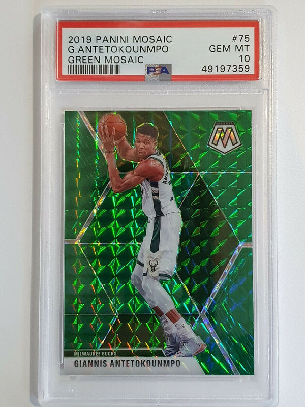 2019 Panini Mosaic Giannis Antetokounmpo #75 GREEN Prizm - PSA 10