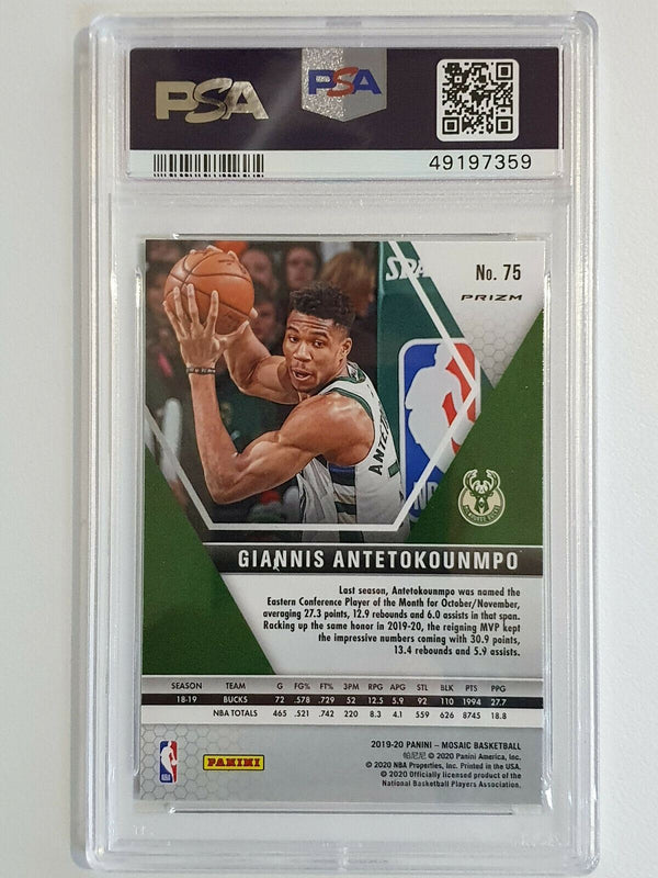 2019 Panini Mosaic Giannis Antetokounmpo #75 GREEN Prizm - PSA 10