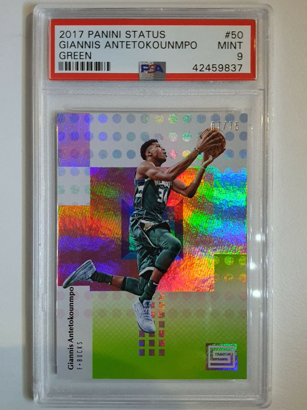 2017 Panini Status Giannis Antetokounmpo #50 GREEN Prizm /75 - PSA 9 (POP 2)