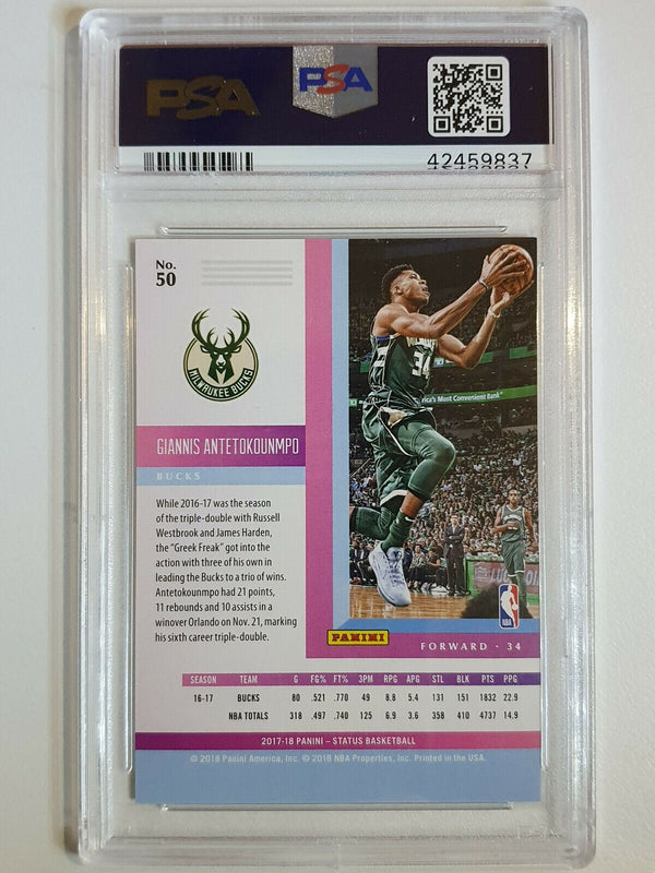 2017 Panini Status Giannis Antetokounmpo #50 GREEN Prizm /75 - PSA 9 (POP 2)