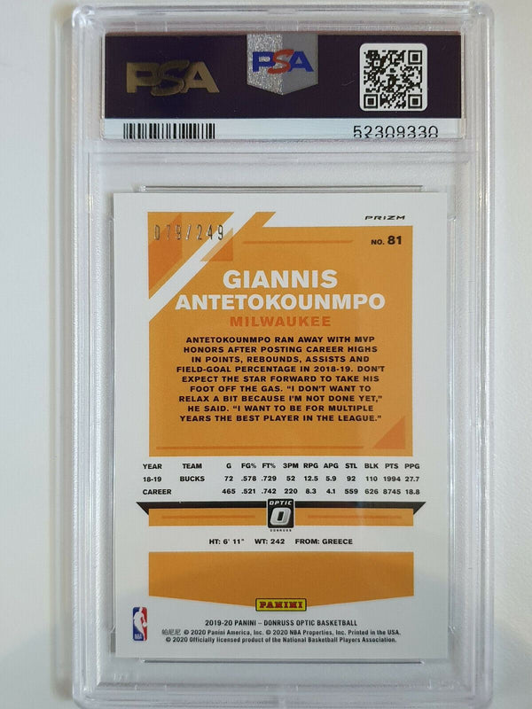 2019 Donruss Optic Giannis Antetokounmpo #81 PREMIUM BOX SET /249 - PSA 10