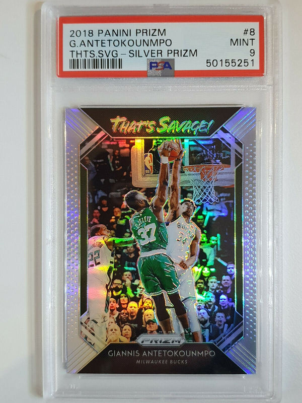 2018 Prizm Giannis Antetokounmpo #8 That's Savage SILVER HOLO - PSA 9