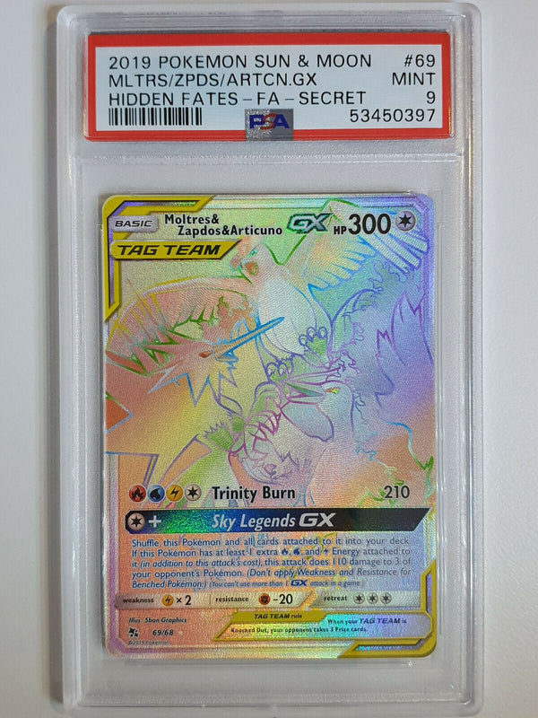 2019 Pokemon Moltres Zapdos Articuno GX 69/68 SECRET Hidden Fates - PSA 9