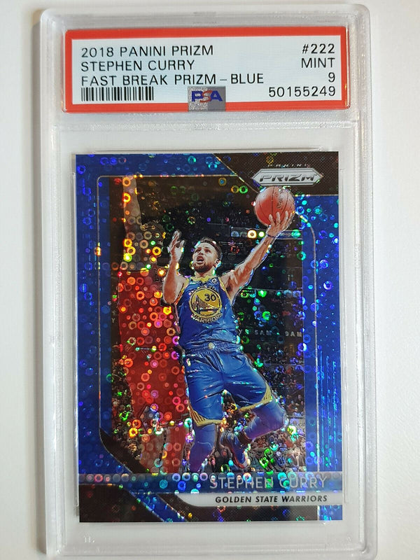 2018 Prizm Stephen Curry #222 FAST BREAK BLUE Prizm /175 - PSA 9 (POP 11)