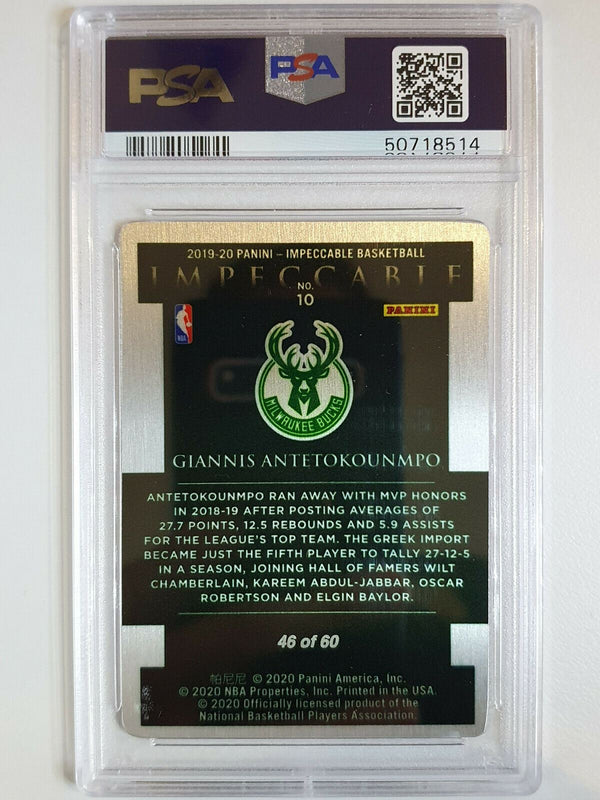 2019 Impeccable Giannis Antetokounmpo #10 RED /60 - PSA 9 (POP 1)