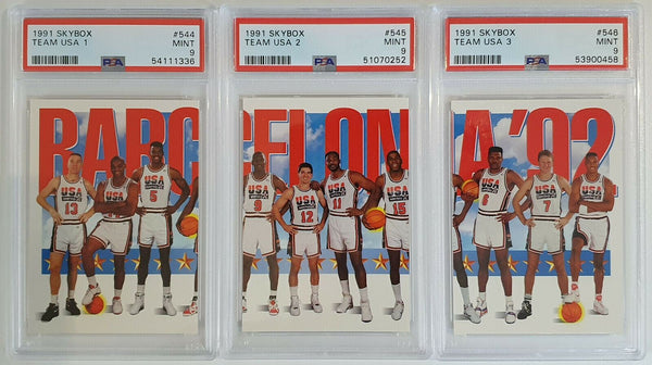 1992 Dream Team Barcelona USA 3-PC SET Jordan + Magic - ALL PSA 9 (LOW POP)