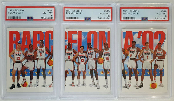 1992 Dream Team Barcelona USA 3-PC SET Jordan + Magic - ALL PSA 8 (LOW POP)