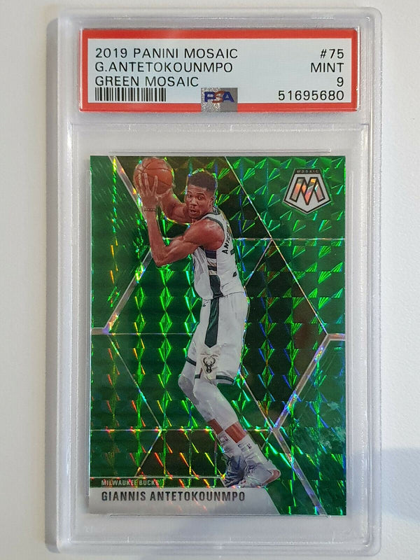 2019 Panini Mosaic Giannis Antetokounmpo #75 GREEN Prizm - PSA 9