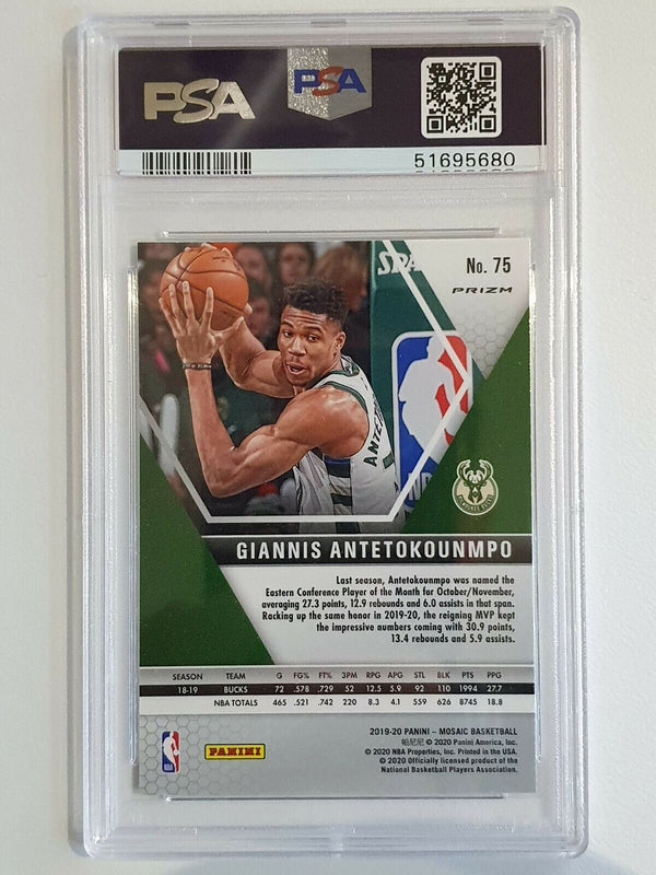 2019 Panini Mosaic Giannis Antetokounmpo #75 GREEN Prizm - PSA 9