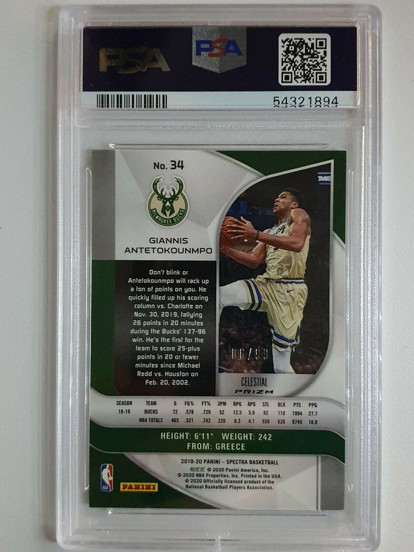 2019 Spectra Giannis Antetokounmpo #34 CELESTIAL Prizm /99 - PSA 9 (POP 15)