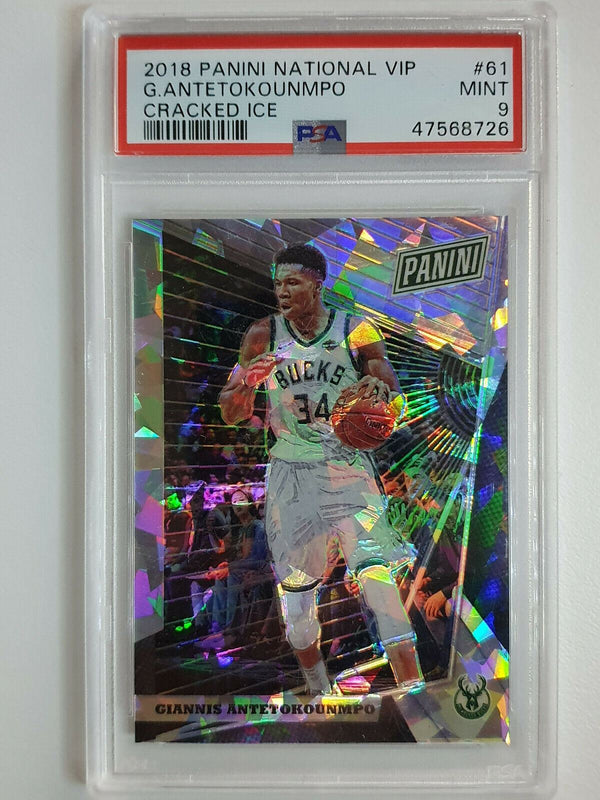 2018 Panini Giannis Antetokounmpo #61 CRACKED ICE Prizm /50 - PSA 9 (POP 5)