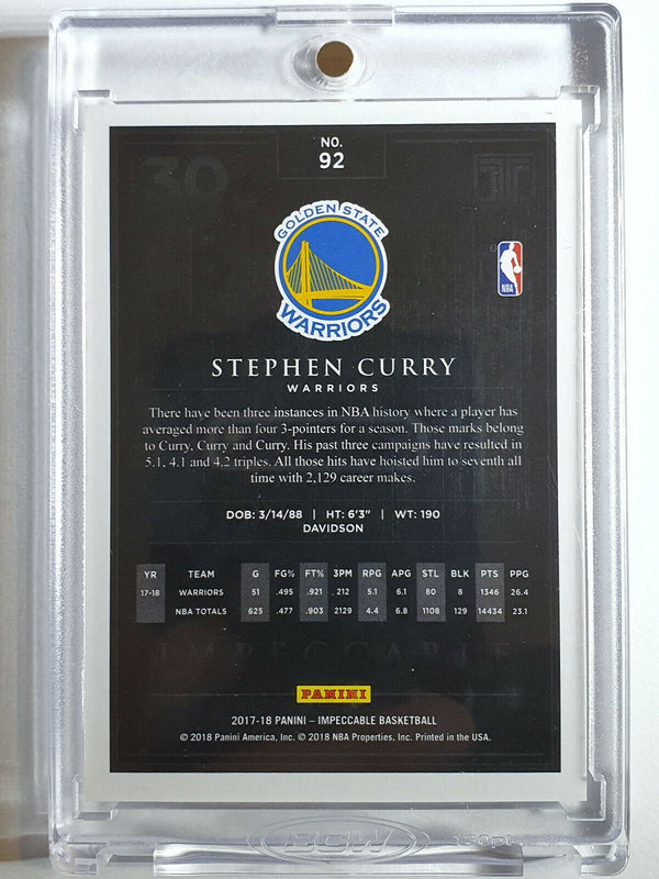 2017 Panini Impeccable Stephen Curry #92 BRONZE /99 - Ready to Grade