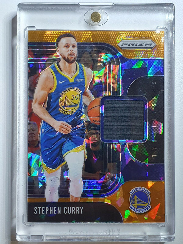 2019 Prizm Stephen Curry #PATCH ORANGE CRACKED ICE Game Worn Jersey - Rare