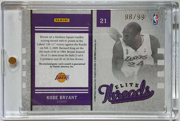 2009 Panini Kobe Bryant #PATCH SILVER /99 Game Worn Jersey - Ready to Grade