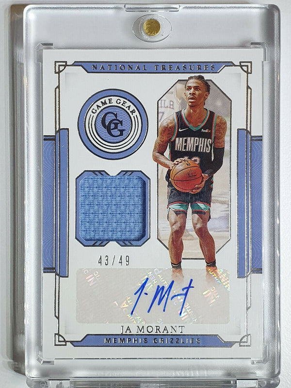 2020 National Treasures Ja Morant PATCH AUTO /49 Game Worn Jersey - Rare Gem