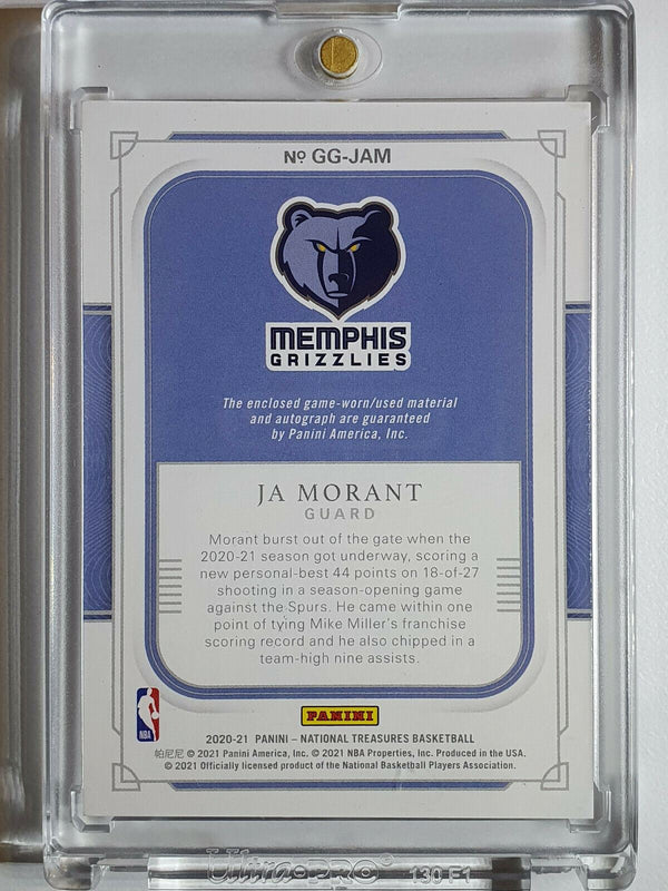 2020 National Treasures Ja Morant PATCH AUTO /49 Game Worn Jersey - Rare Gem