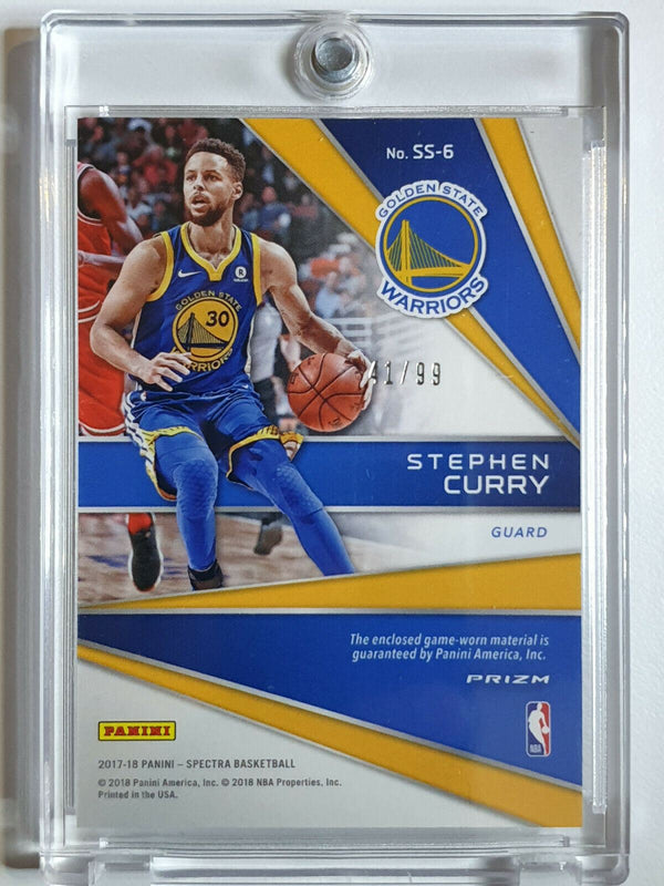 2017 Panini Spectra Stephen Curry #PATCH SILVER Prizm /99 Game Worn Jersey