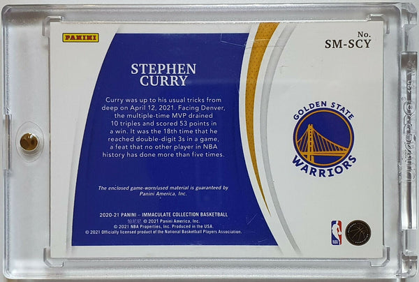 2020 Immaculate Stephen Curry #PATCH Standout /99 Game Worn Jersey