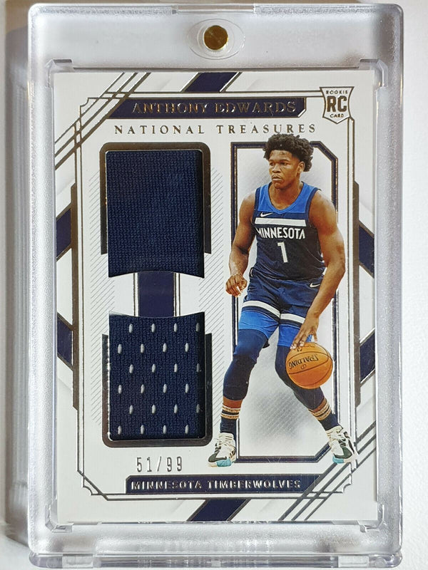 2020 National Treasures Anthony Edwards Rookie #PATCH /99 Dual Jersey - Rare