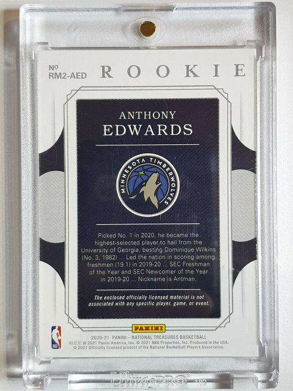 2020 National Treasures Anthony Edwards Rookie #PATCH /99 Dual Jersey - Rare