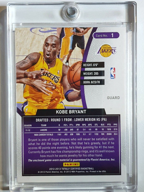 2012 Totally Certified Kobe Bryant #PATCH RED Game Worn Jersey - Rare