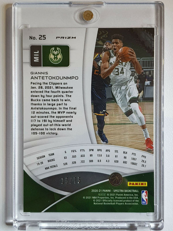 2020 Spectra Giannis Antetokounmpo #25 GOLD GREEN /75 Prizm - Rare