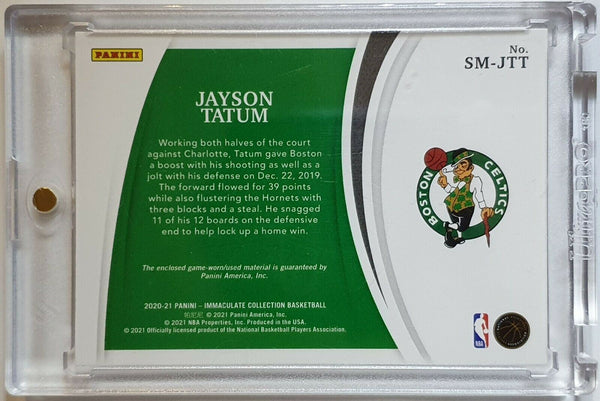 2020 Immaculate Jayson Tatum #PATCH /99 Game Worn Jersey - Ready to Grade