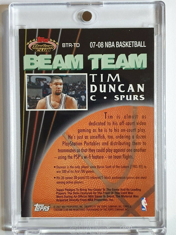 2007 Topps Stadium Club Tim Duncan #PATCH Beam Team Game Worn Jersey - Rare