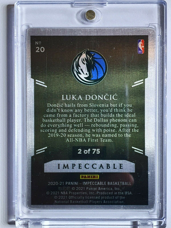 2020 Panini Impeccable Luka Doncic #20 BLUE /75 Stainless Stars - Rare