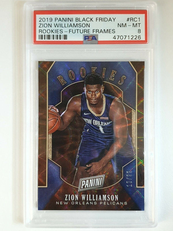 2019 Panini Black Friday Zion Williamson #RC1 Rookie /99 Future Frames - PSA 8