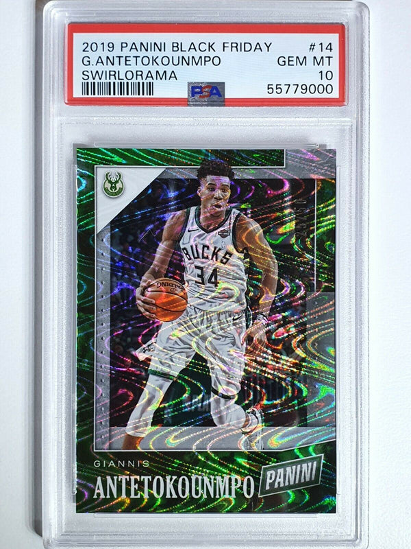 2019 Panini Black Giannis Antetokounmpo #14 SWIRLORAMA /50 - PSA 10 (POP 8)